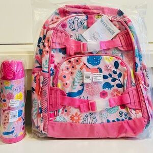 Pottery Barn Kids Mackenzie Pink Sasha’s Garden large backpack+17oz water bottle